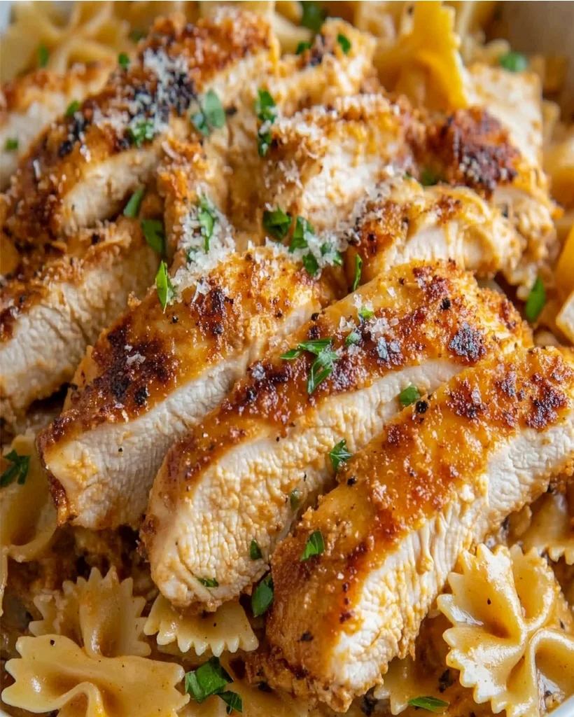 Cajun Hühnchen mit Parmesan Farfalle und cremiger Sauce