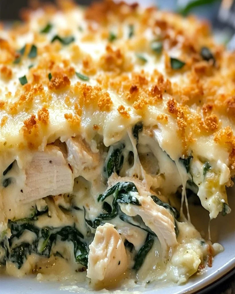 Cremiger Hähnchen-Spinat-Auflauf mit Frischkäse