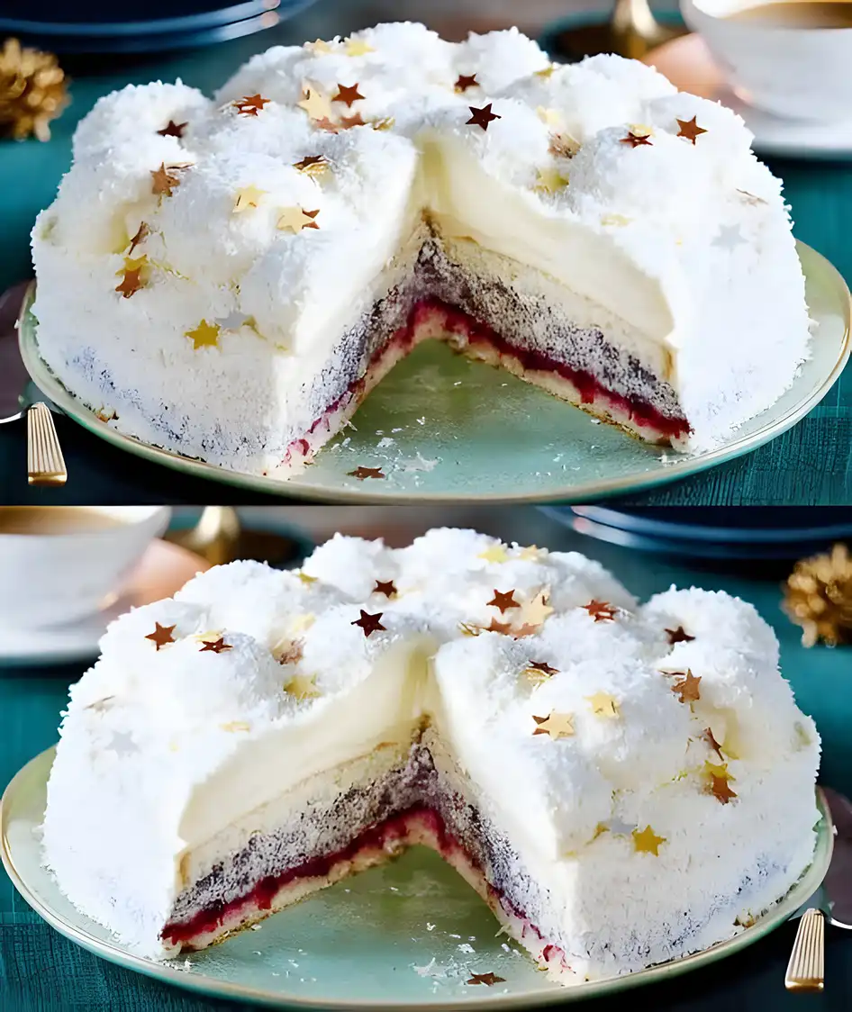 Festliche Schneeballtorte mit Mohn und Kokos