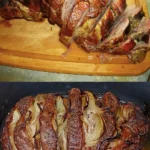 Gefullter Nackenbraten mit Speck und Zwiebeln