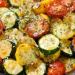 Gerostete Zucchini Kurbis und Tomaten mit Parmesan