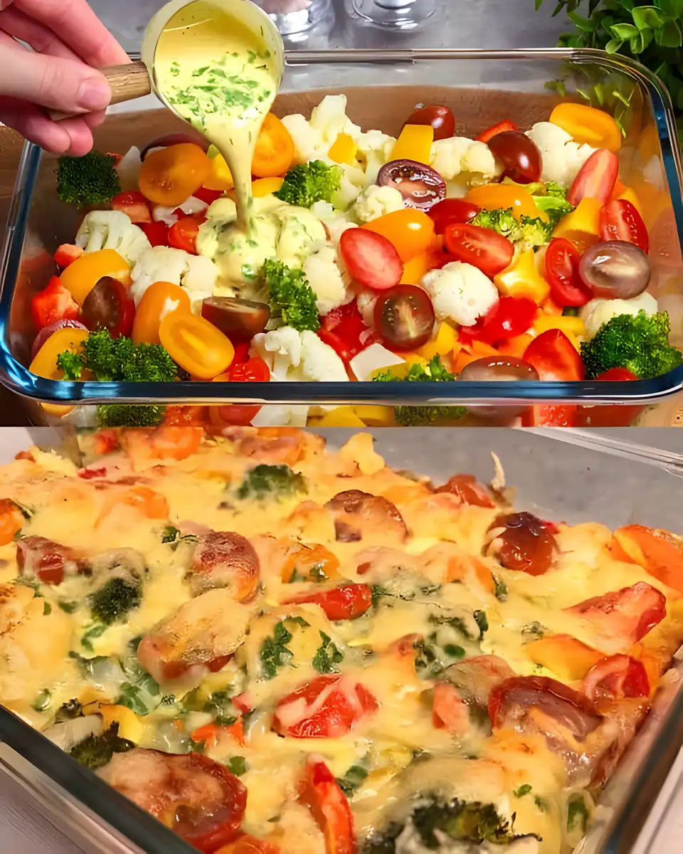 Herzhafter Gemüseauflauf mit Käse überbacken