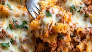 Kaseuberbackene Ziti mit Ricotta und Wurst