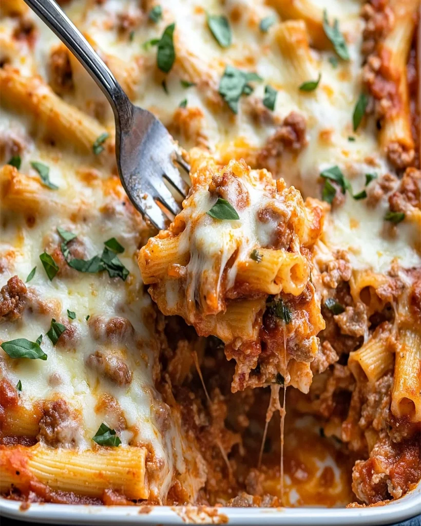 Käseüberbackene Ziti mit Ricotta und Wurst