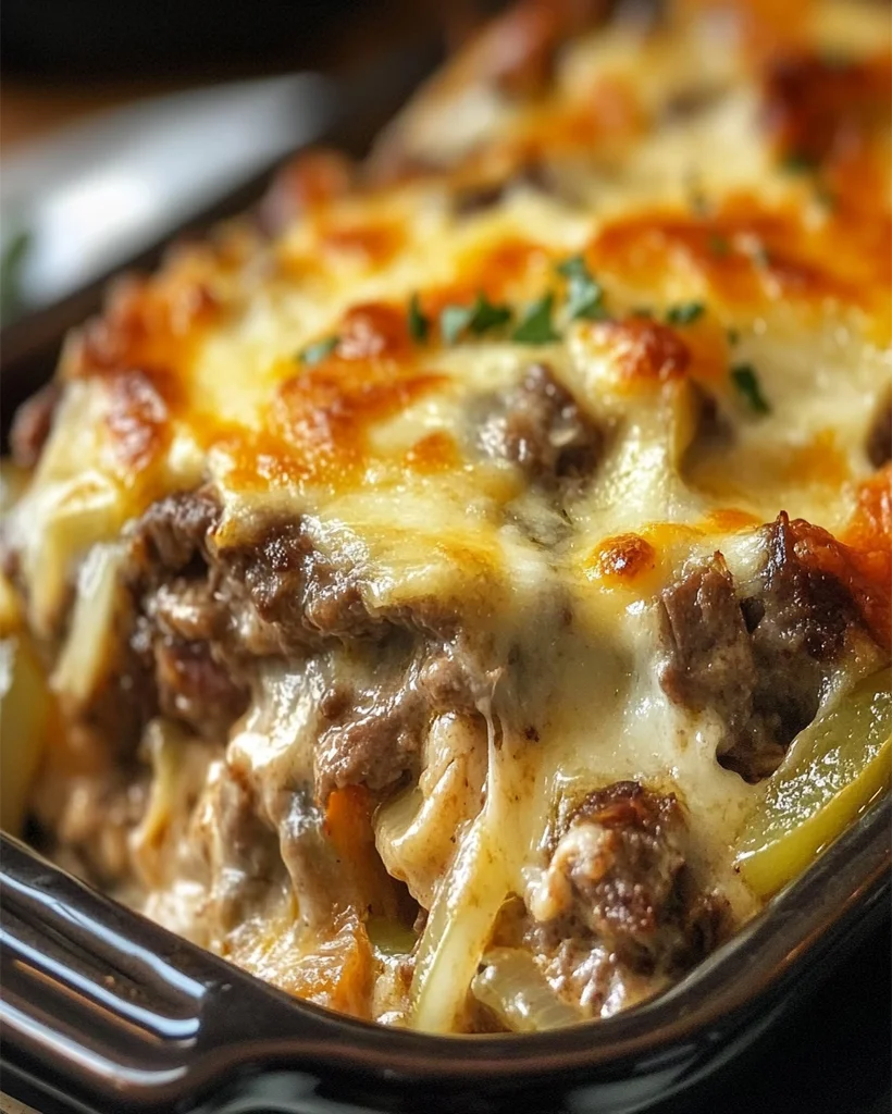 Käsiger Philly Cheesesteak Auflauf für die ganze Familie 1 Käsiger Philly Cheesesteak Auflauf für die ganze Familie