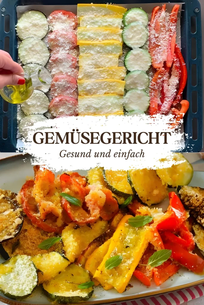 Buntes Ofengemüse mit Parmesan und Kräutern 1 Schneiden Sie das Gemuse legen Sie es auf das Backblech in 30 Minuten fertig