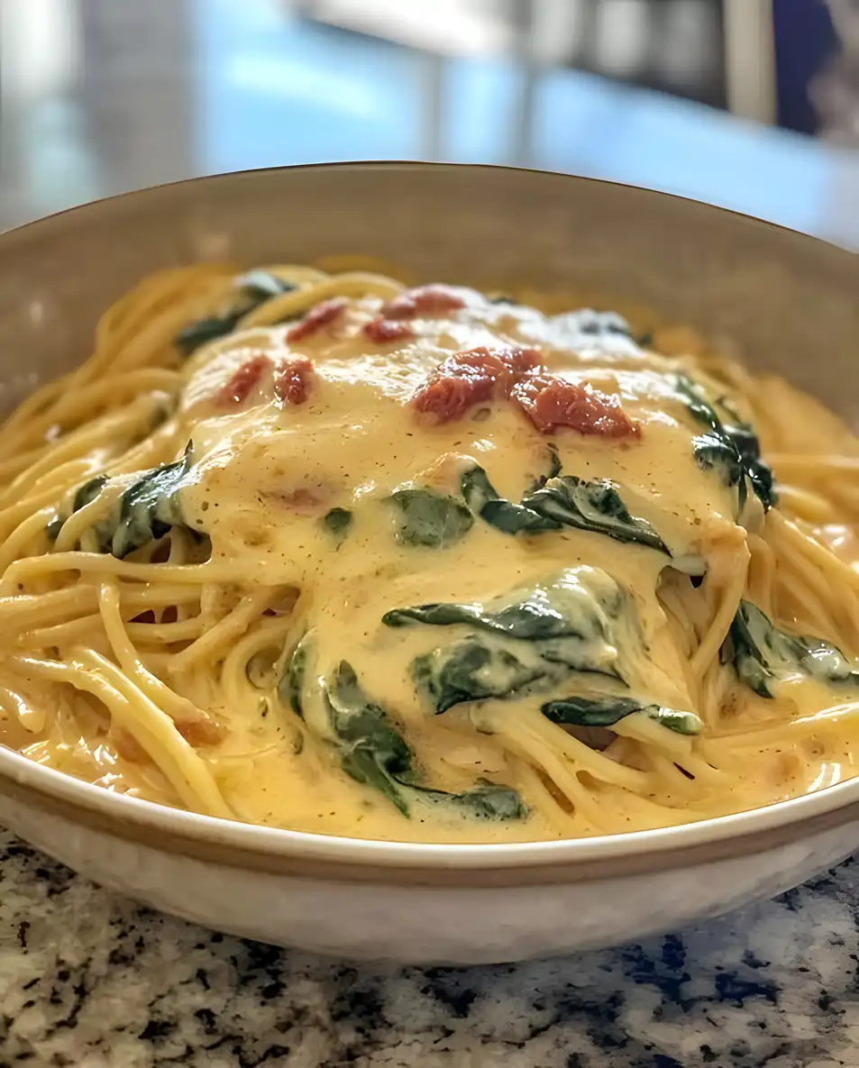 Schnelle Spaghetti mit Spinat und Frischkäse