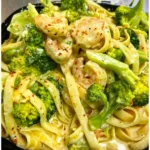 Tagliatelle mit Garnelen und cremigem Brokkoli