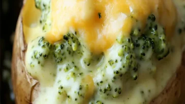 Uberbackene Kartoffeln mit Brokkoli Kase Sauce