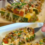 Uberbackene Zucchini mit Kase und Pilzen