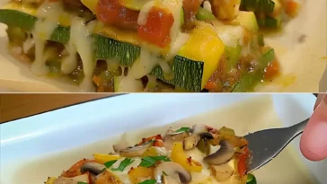 Uberbackene Zucchini mit Kase und Pilzen