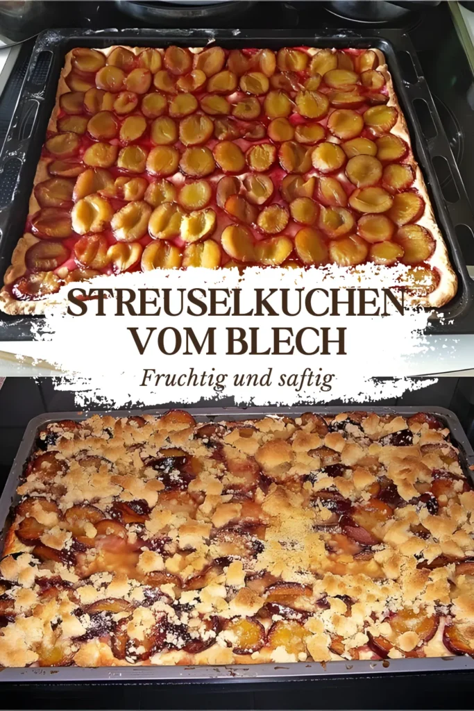 Saftiger Pflaumen-Streuselkuchen vom Blech 1 Ultrasaftiger Streuselkuchen vom Blech mit 2 kg Pflaumen