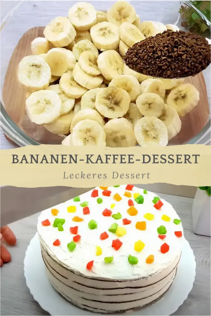 Köstlicher Bananen-Kaffee-Kuchen mit Puddingcreme 1 Verquirlen Sie die Banane mit Kaffee und Sie werden mit dem Ergebnis zufrieden sein 2