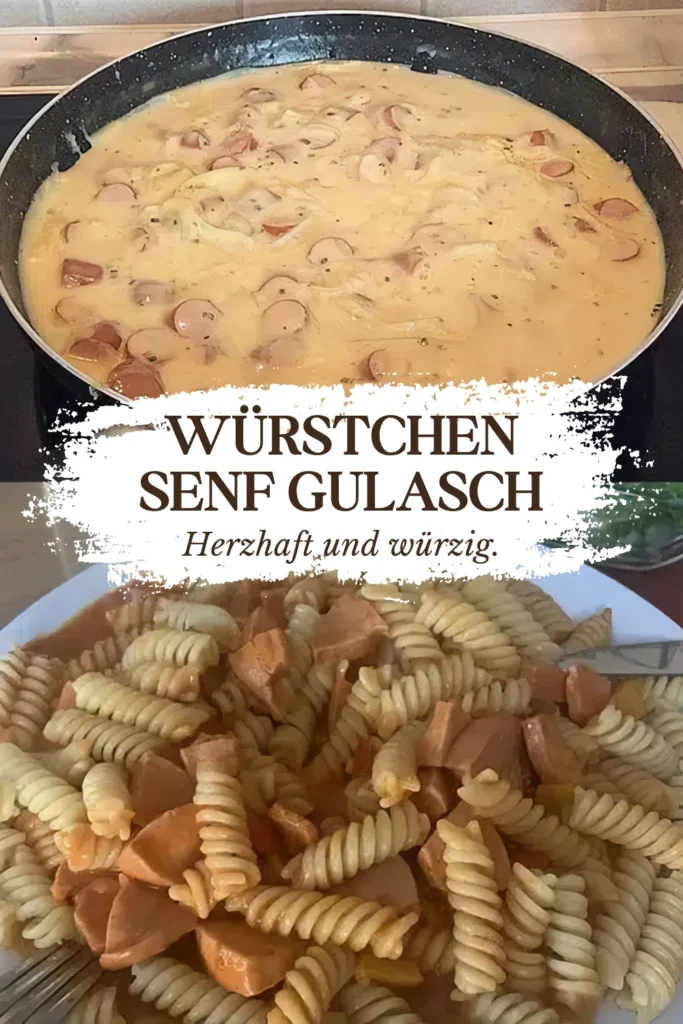 Deftiges Würstchen-Gulasch mit Penne und Senf 1 Wurstchen Senf Gulasch mit Penne 2
