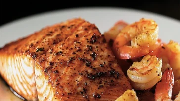 Wurziger Lachs und Garnelen nach Cajun Art