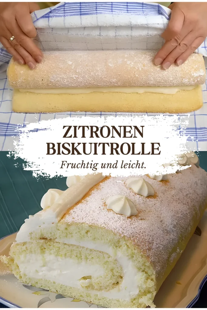 Zitronen Biskuitrolle mit 250 g Magerquark in 30 Minuten gemacht