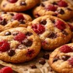 Himbeer-Schokoladenkekse 3 Leckere Himbeer-Schokoladenkekse auf einem weißen Teller