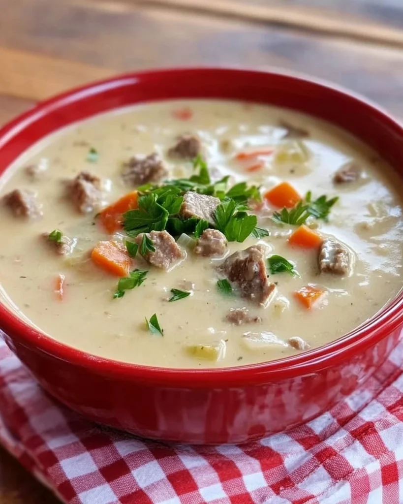 Hausgemachte Kohlrabisuppe mit Hackfleisch - Wärmend und sättigend 1 Kohlrabisuppe mit Hackfleisch