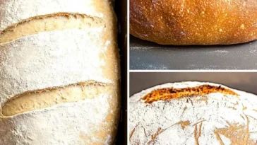 Frisches Blitzbrot auf einem Holzbrett mit gesunden Zutaten