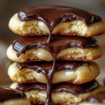 Boston-Cream-Pie-Kekse 4 Leckere Boston Cream Pie Kekse auf einem weißen Teller