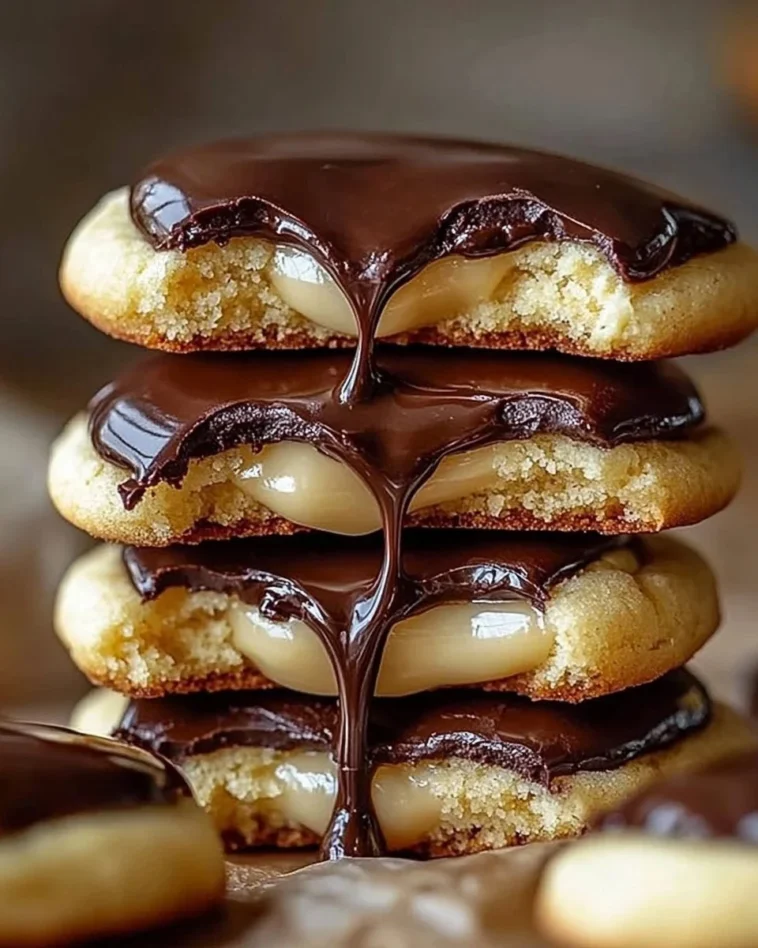 Boston-Cream-Pie-Kekse 1 Leckere Boston Cream Pie Kekse auf einem weißen Teller