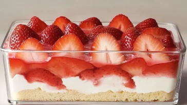 Einfaches Erdbeer Tiramisu Rezept mit frischen Erdbeeren und einer cremigen Schicht.