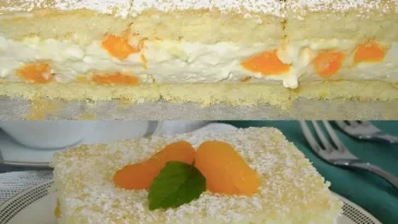 Einfaches Mandarinen Quark Dessert mit Schlagsahne und Keksen auf einem Teller