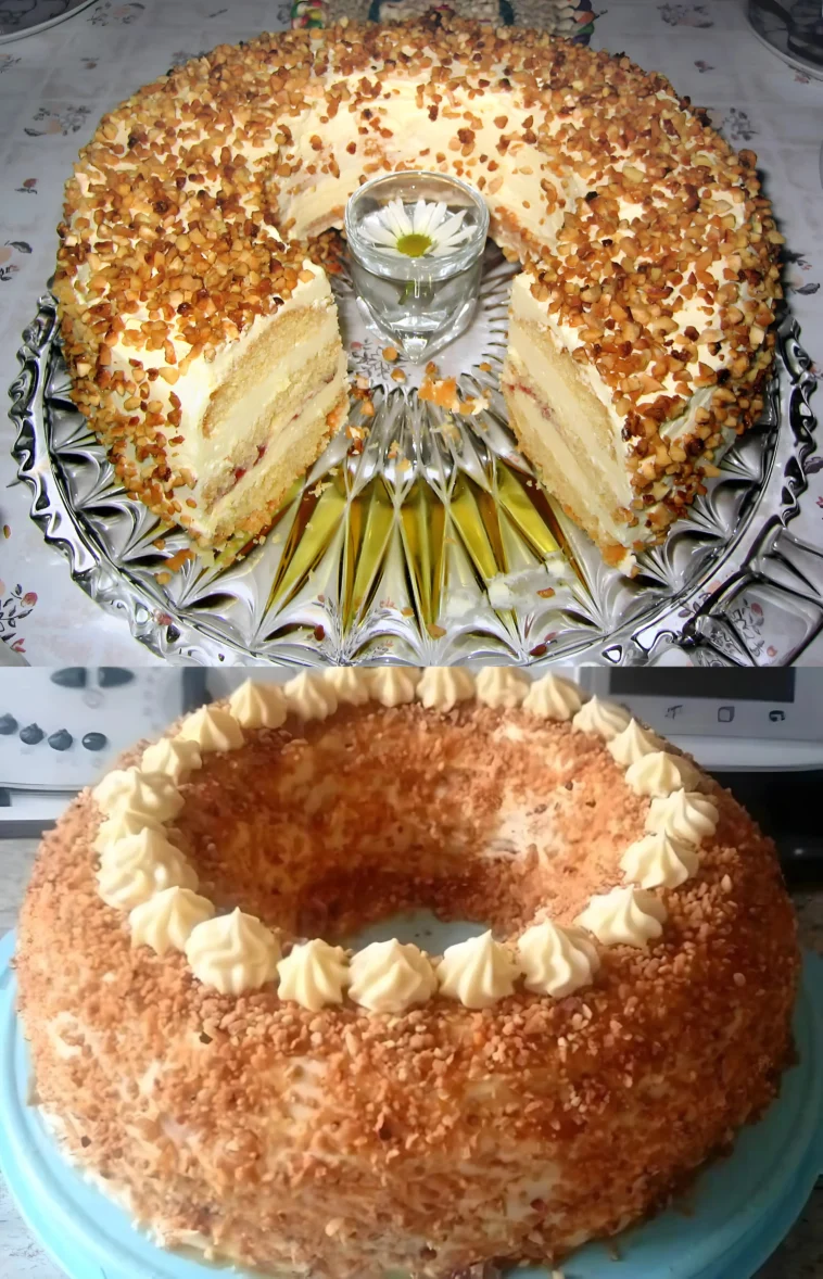 Frankfurter Kranz 4 Frankfurter Kranz, ein traditioneller deutscher Kuchen mit Nüssen und Buttercreme