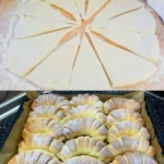 Frische Puddinghörnchen mit Hefeteig und Puddingfüllung 4 Frische Puddinghörnchen mit Hefeteig und Puddingfüllung auf einem Teller