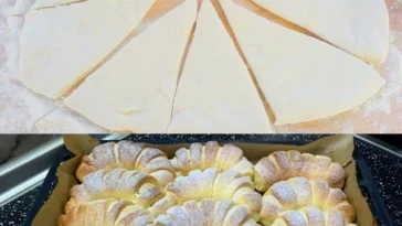 Frische Puddinghörnchen mit Hefeteig und Puddingfüllung auf einem Teller