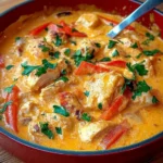 Hähnchen Stroganoff 3 Hähnchen Stroganoff mit Pilzen und Sahnesauce auf einem Teller serviert