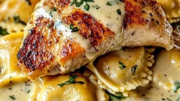 Hausgemachte Hähnchenravioli mit frischer Soße nach italienischer Art