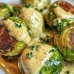 Herbstliche Wohlfühlküche mit zartem Rosenkohl und cremigem Frischkäse 3 Herbstliches Gericht mit Rosenkohl und cremigem Frischkäse auf einem Teller