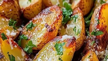 Leckere Parmesan Kartoffeln auf einem Teller serviert