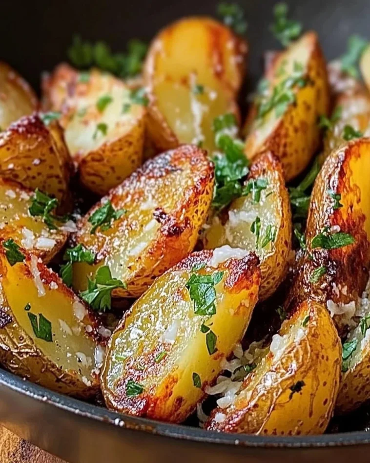 Herzhaft und lecker: Meine Lieblings-Parmesan Kartoffeln 3 Leckere Parmesan Kartoffeln auf einem Teller serviert