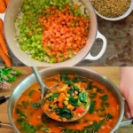 Italienische Linsensuppe 4 Italienische Linsensuppe in einer Schüssel mit frischen Kräutern garniert
