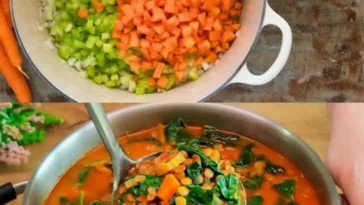 Italienische Linsensuppe in einer Schüssel mit frischen Kräutern garniert
