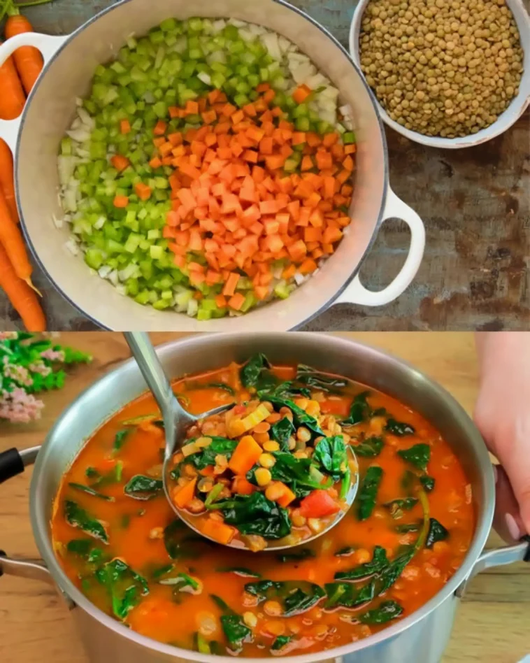 Italienische Linsensuppe 2 Italienische Linsensuppe in einer Schüssel mit frischen Kräutern garniert