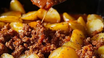 Leckerer Kartoffel Hack Auflauf frisch aus dem Ofen, ideal für ein Familienessen