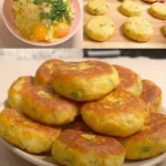 Kartoffelfrikadellen mit Käsefüllung aus Schafskäse 4 Kartoffelfrikadellen mit Käsefüllung aus Schafskäse auf einem Teller