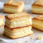 Kekskuchen mit Vanillecreme 4 Kekskuchen mit Vanillecreme auf einem hübschen Teller angerichtet