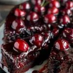 Kirschschokoladen Traumkuchen 3 Ein köstlicher Kirschschokoladen Traumkuchen mit frischen Kirschen und Schokoladenglasur.