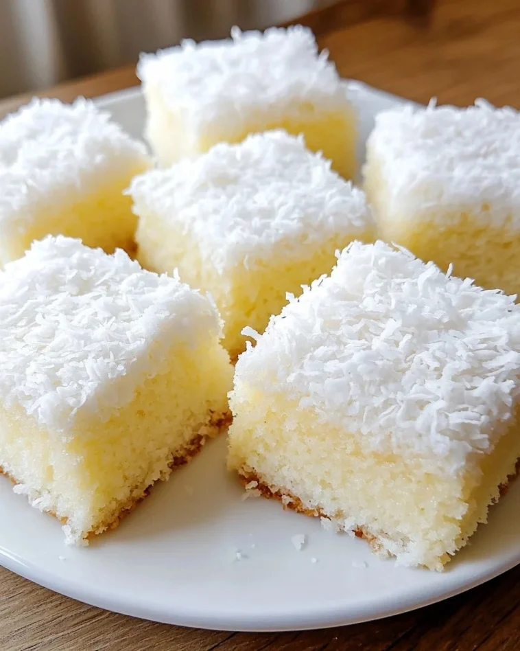 Klassischer Kokoskuchen mit Sahne für spontane Backabenteuer 2 Klassischer Kokoskuchen mit Sahne auf einem Teller, zum Genießen und Nachbacken.