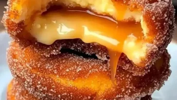 Knusprige Churro-Käsekuchen-Donut-Kekse auf einem Teller, verziert mit Zimt