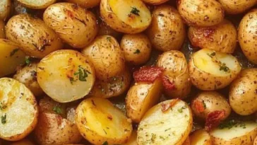 Krustige Knoblauchkartoffeln mit Parmesan, goldbraun gebacken