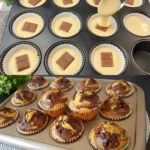 Leckere Schokoladenmuffins in nur 5 Minuten bereit für den Ofen 3 Frisch gebackene Schokoladenmuffins aus dem Ofen, in nur 5 Minuten zubereitet.