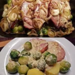 Leckerer Kasseler Rosenkohl-Auflauf – Herzhaft & Deftig 3 Kasseler Rosenkohl-Auflauf serviert auf einem Tisch, durchgehend deftig und appetitlich.