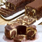 Marmor-Schokoladenkuchen 4 Marmor-Schokoladenkuchen auf einem Tisch, bereit zum Servieren