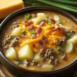 Meine perfekte Hamburger Suppe für ein schnelles Abendessen 3 Leckere Hamburger Suppe für ein schnelles Abendessen mit frischen Zutaten.