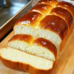 Milchbrot 3 Frisch gebackenes Milchbrot auf einem Holzbrett